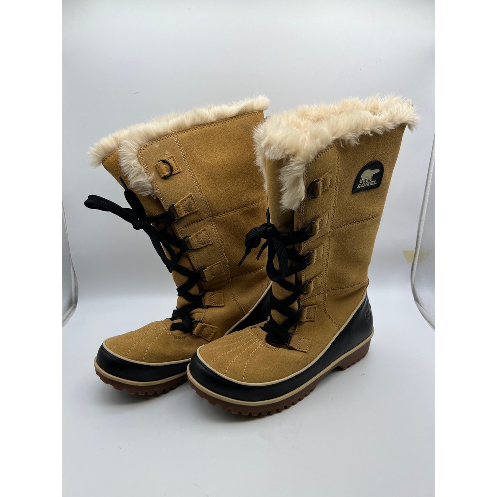 Sorel Tofino Tan Black Faux Fur Waterproof Winter Boots NL2093-373 Womens 8